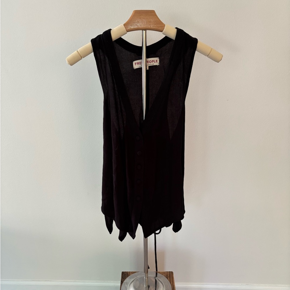 Free People Black Button Down Tank Top